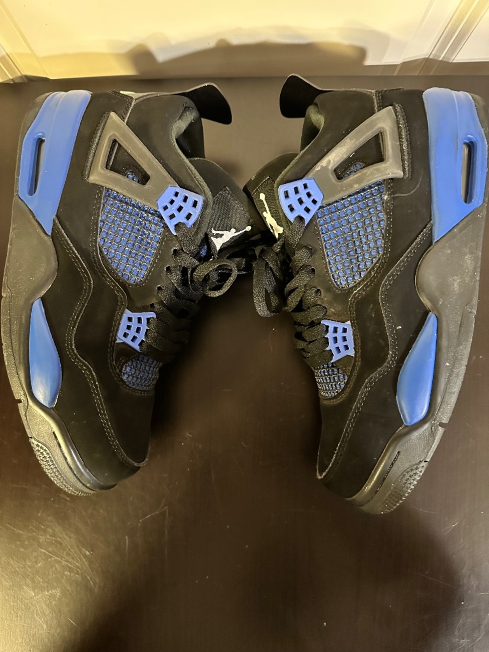 Nike Air Jordan 4 Retro Black Blue Thunder sneakers. Mens 9.5